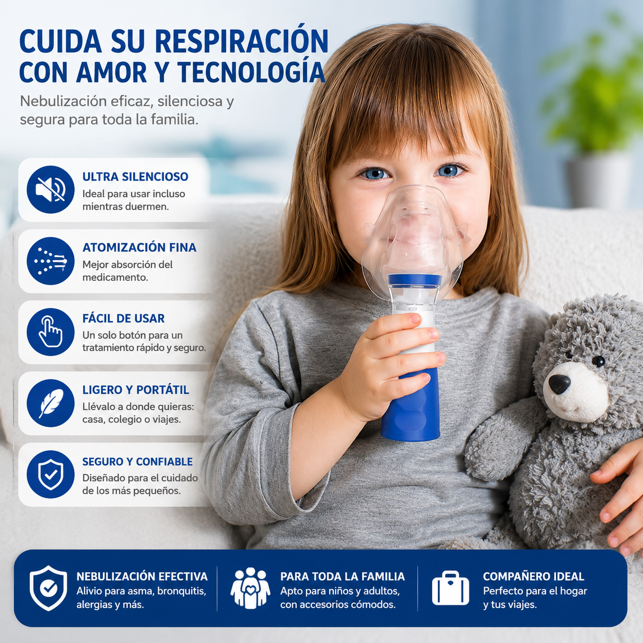 Nebulizador Portátil Silencioso para Niños y Adultos