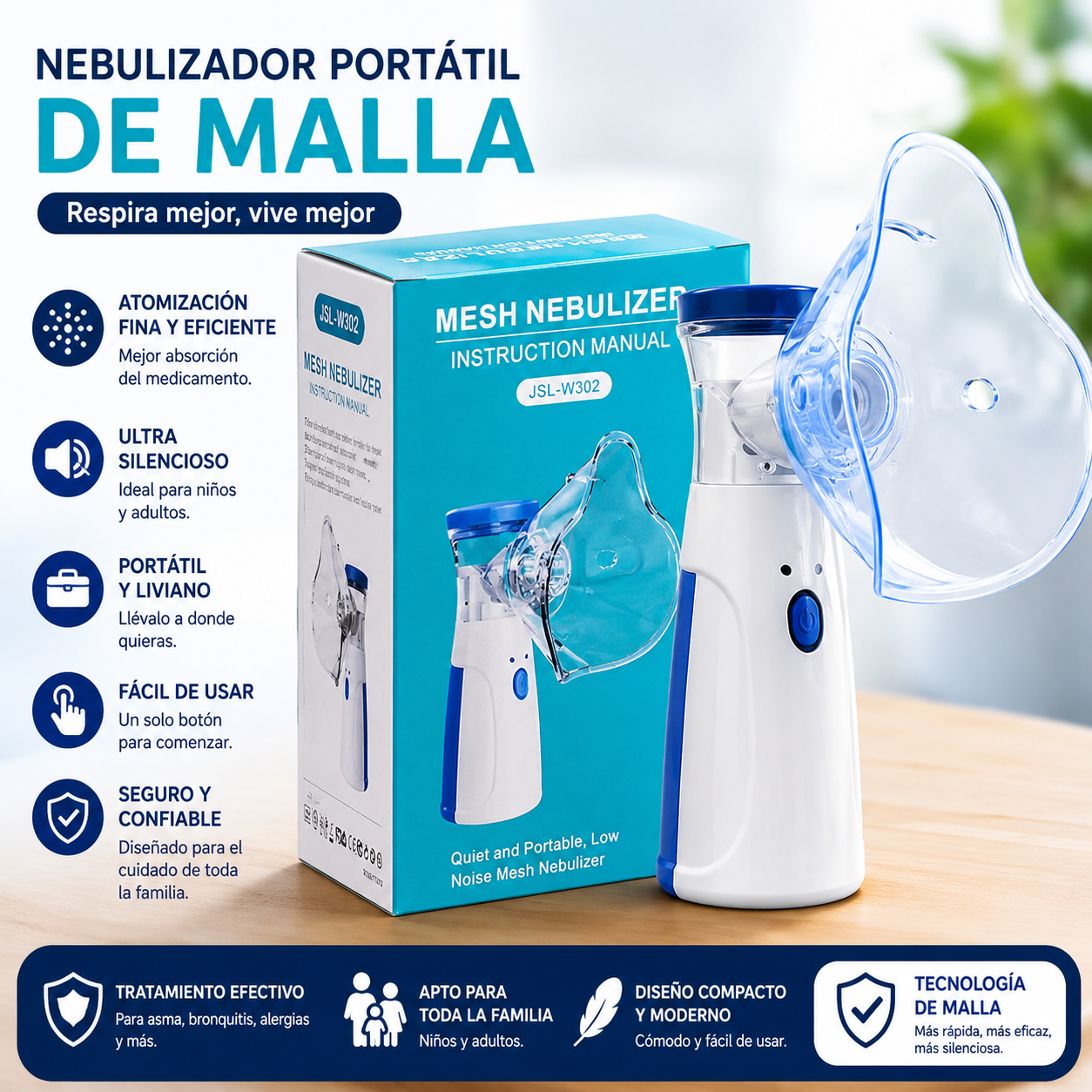 Nebulizador Portátil Silencioso para Niños y Adultos